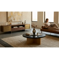 STOLIK KAWOWY z Drewna Litego Dębowego Blat Czarny Płyta MDF  STK-932